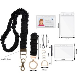 Scrunchie Lanyard for ID & Keys - Cute Neck Keychain with Clip Closure 2-Pack Stretchy Wristlet Set for Men & Women Teacher Keychain, Car Keys D-Ring Holder Unisex Elastic Hair Tie Lanyard