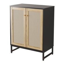 Kopuity Sideboard Buffet Cabinet, Storage Cabinet with Double Rattan Doors, Modern Rattan Sideboard Cabinet, Kitchen Storage Cabinet with Metal Feet, for Entryway, Bedroom, Living Room (Black)