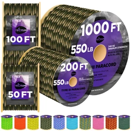 TECEUM - Cuerda de nailon para uso general, camuflaje forestal, 50 pies, 4 mm, cuerda resistente, cuerda para tienda de campaña – cuerda para exteriores – Equipo y equipo de senderismo – Cuerda EDC,