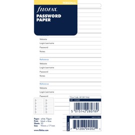 Filofax Personal Password Paper Refill, White, 95 x 171 mm