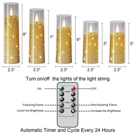 DRomance Flickering Flameless Candles String Lights with 10-Key Remote and Timer Battery Operated LED Pillar Candles Unbreakable Plastic Glass 3D Wick Mood Light Christmas Holiday Decor-6 Pack Black