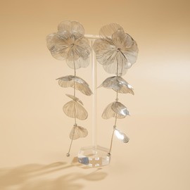 SEVENSTONE Gold Petal Tassel Dangle Earrings Silver Floral Metal Drop Earrings Ginkgo Biloba Vintage Dangle Earrings for Women Jewelry