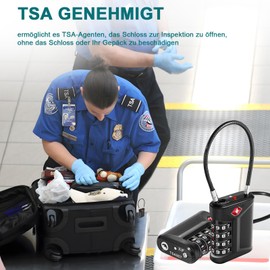 ZHEGE Suitcase Lock Combination Lock 4 Digit TSA Lock with Flexible Cable, Tent Lock with White Numbers, Luggage Lock, Travel Lock, Cable Lock for Suitcase, Backpack, Hostel (2 Pieces, Black)