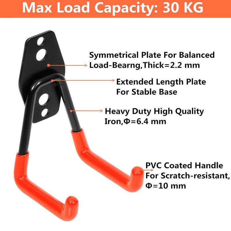 PiPaFox Garage Storage Double Hooks, Metal Wall Hooks Garage Storage
