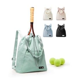 Paul Frank Tennis Bag,Tennis Pickleball Backpack For Women,Pickleball Bag,Gym Bags For Men Drawstring Backpack Holds 2 Rackets Grey Green