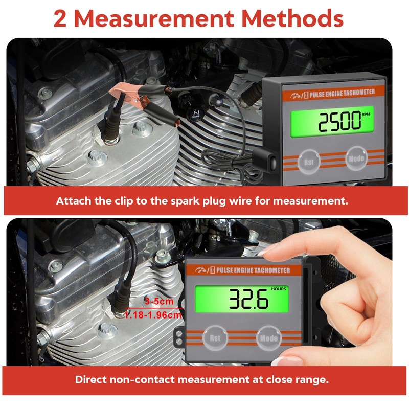 Digital Engine Tachometer Inductive with Clip - Mini Tach Gauge