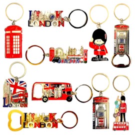 Souvenirs Pack of 10 London Keyrings - British London key ring - Union Jack Key Chain - England Metal Keyring Gift