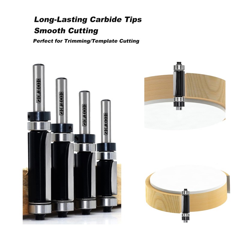 SICWOOD 4pcs Top and Bottom Bearing Flush Trim Router Bit