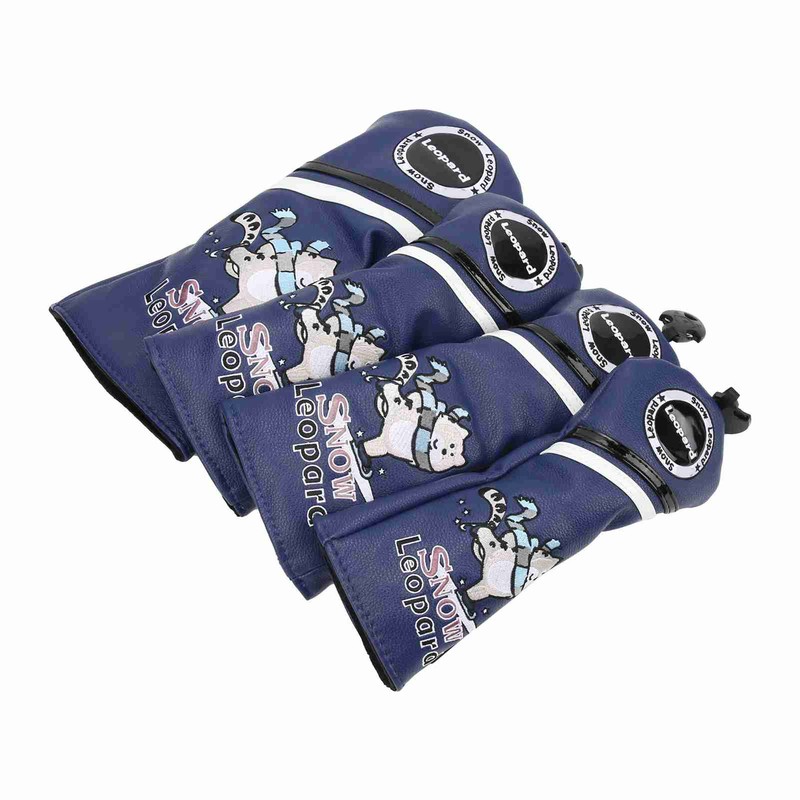 4Pcs 1/3/5/UT Golf Wood Headcovers Cartoon Snow Leopard Pattern PU