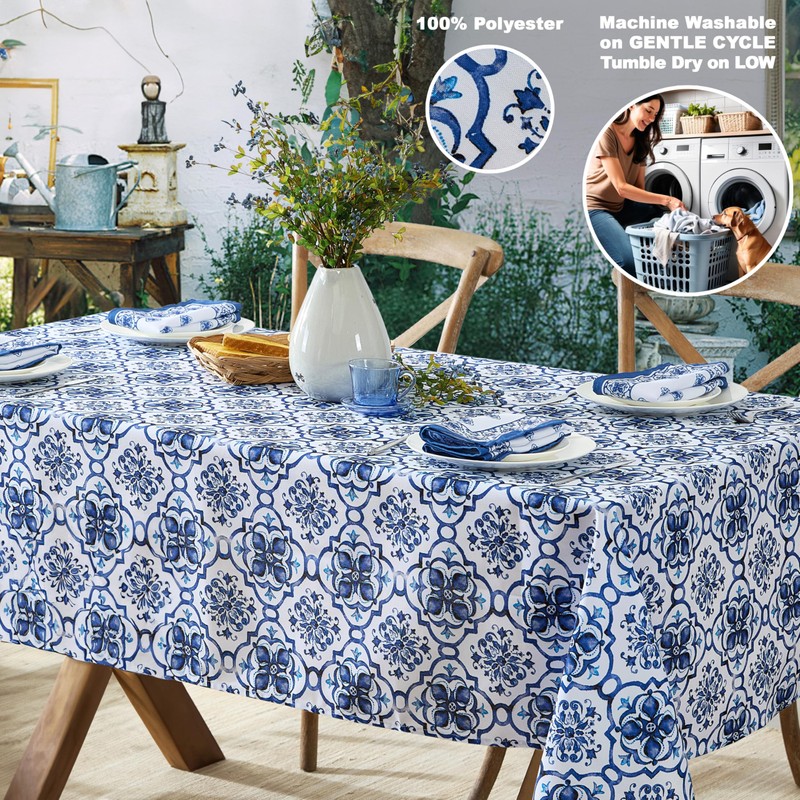 Newbridge 52 x 70 Inch Rectangle Fabric Tablecloth, Blue Amani
