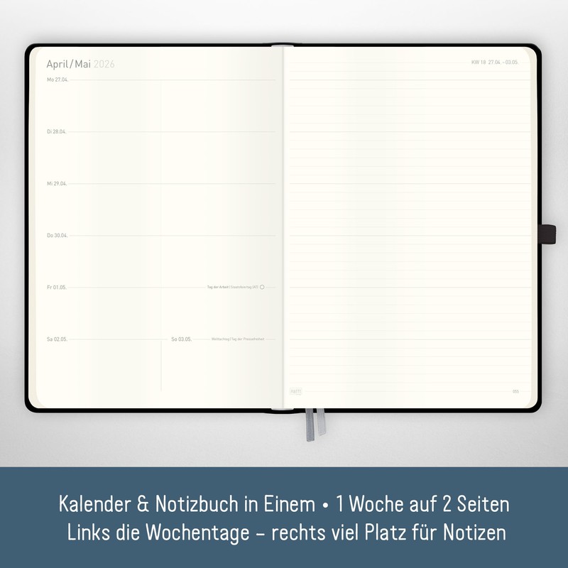 Häfft® Weekly Note Calendar 2026 A4 "Black" Book Calendar, Planner
