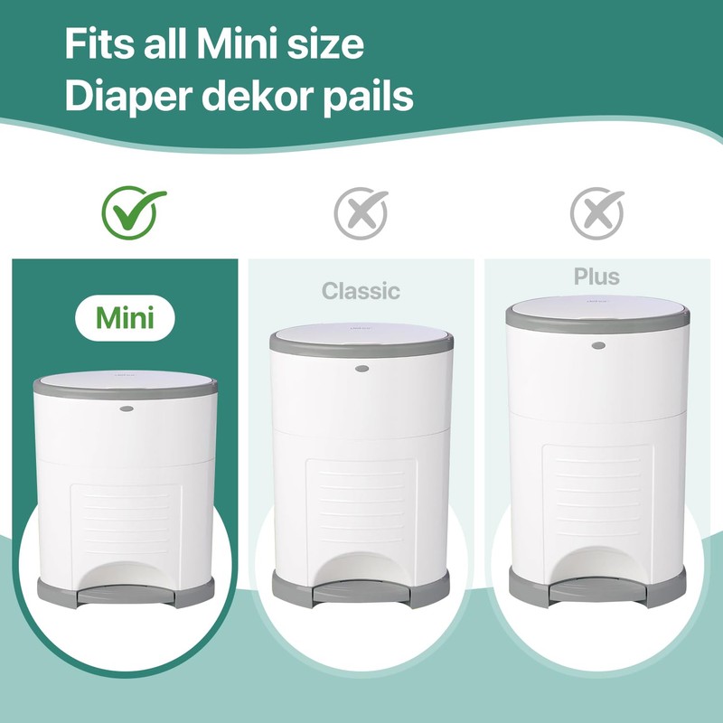Diaper Pail Refills Compatible with DEKOR MINI, 30% Extra Thick,