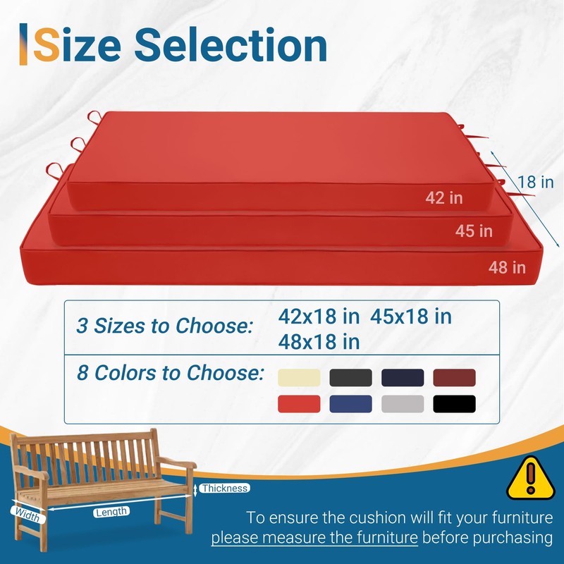 Olliwand Outdoor Bench Cushion 45x18 Inch Waterproof/Fade-Resistant Patio Furniture Cushions,