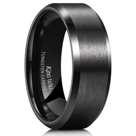 King Will 8mm Men's Black Wedding Ring - Brushed Matte Surface, Beveled Polished Edge, Comfort Fit Size 9