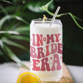 BEHIFL In My Bride Era Glass Cup With Lids And Straws 14oz - Engagement Gifts For Couples,Bride To Be Gifts,Engagement Gifts For Her,Fiance Gifts For Women