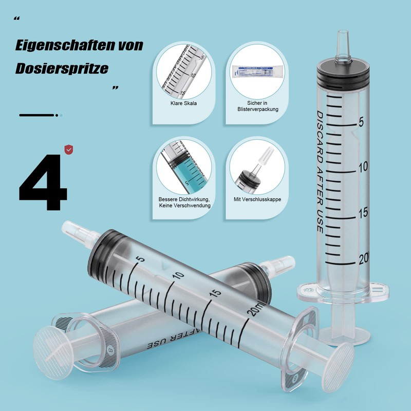 Pack of 30 Plastic Syringes 20 ml, Measuring Syringe Disposable