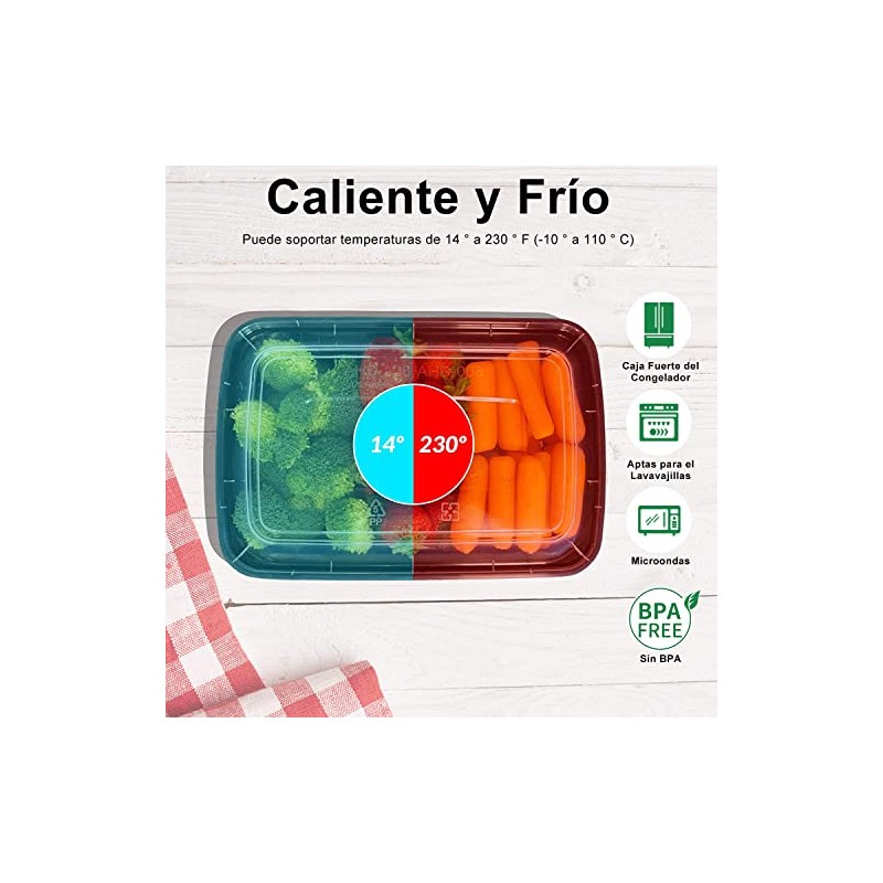 20P Contenedores para Alimentos Desechables, Recipientes para Comida Grande Compartimentos,