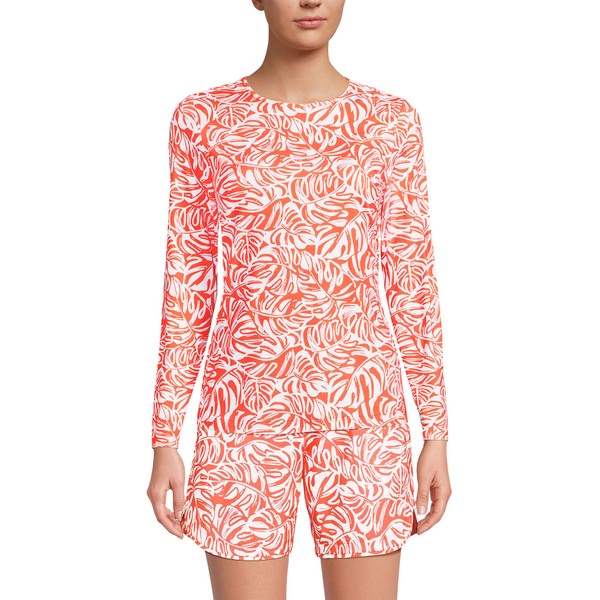 Lands' End Womens Long Sleeve Swim Tee Rash Guard Orange