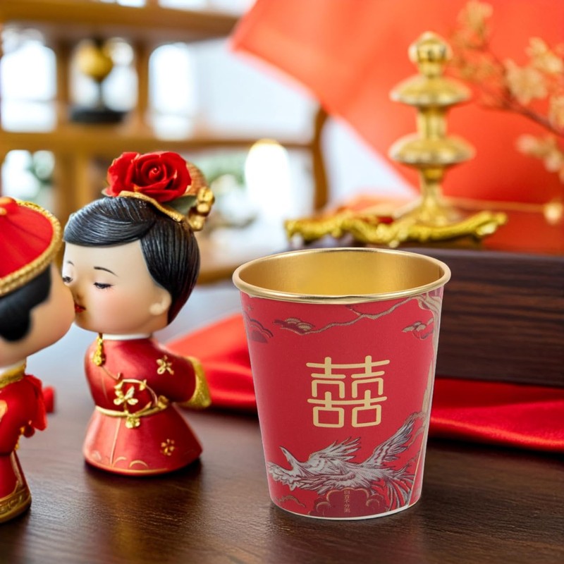 PLAFOPE 50pcs Elegant Disposable Tea Cups Chinese Paper Cups for