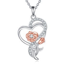 DAYLINLOVE Tulip Sunflower Rose Lily of the Valley Necklace 925 Sterling Silver Flower Heart Pendant Necklace Flower Jewelry Gifts for Women Mother Girls Flower Lover (Rose)
