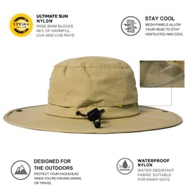 Comhats UPF 50 Wide Brim Sun Hats Summer Mesh UV Protection Safari Hat Fishing Hiking Boonie Hats with Chin Strap Waterproof and Breathable, 00702_khaki