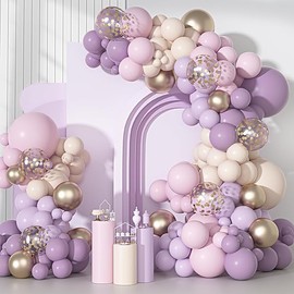 Ouddy Party Dusty Purple Balloon Arch Garland Kit, Different Sizes 18 12 10 5Inch Purple Pink Lavender Sand Rose Gold Metal Confetti Balloon for Bridal Baby Shower Wedding Birthday Party Decoration