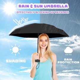 Mini Travel Compact Umbrella 6Ribbed Small Portable Umbrella for Sun and Rain Windproof Parasol with UPF50+ UV Protection for Women Men Kids(Black)