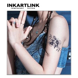 INKARTLINK Tattoo Tech, 2 Sheets Large Semi Permanent Tattoo, Adult Art Design Temporary Tattoos, Lasts 1-2 Weeks, Waterproof, Realistic Look, No Adhesive, No Reflection (Plum Blossom Design)