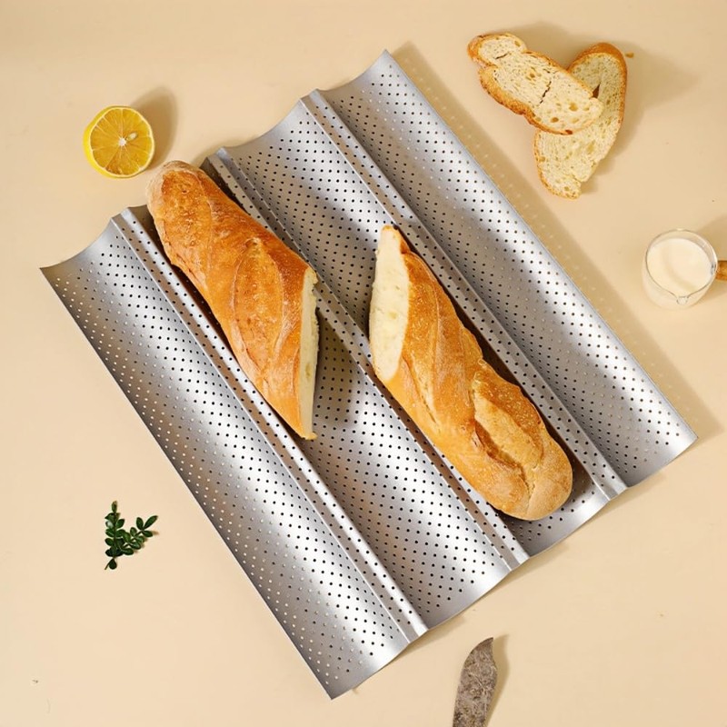 Baguette Baking Tray,Bread Baking Tray,Bread Molds Pans for 4 Wave