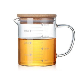 DEVILMAYCARE Glass Beaker with Handle and Lid, Glass Measuring Cup with Handgrip, Glass Measure Cup for Easy Visibility, Baking, Cooking, Pouring Liquid 12 Oz (350ML)