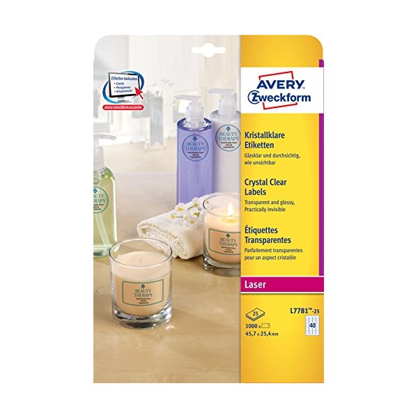 Avery Zweckform L7781-25 Crystal Clear Labels 45.7 x 25.4 mm