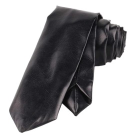 White Fang NC099 Men's Leather Necktie, Solid Color, Business, Elegant, Simple, Casual,, Black