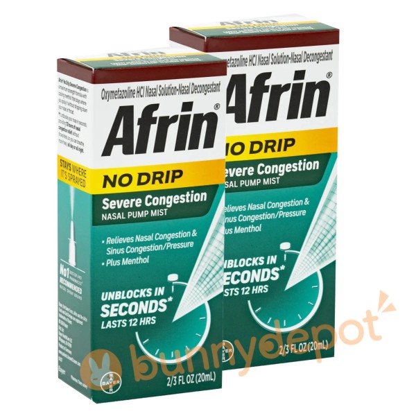 Afrin No Drip Severe Congestion Nasal Pump Mist 12h Relief