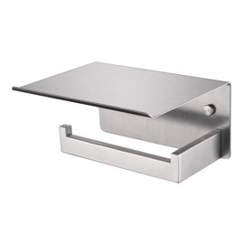 Toilet Paper Holder with Phone Shelf, Turn Left Direction, APLusee SUS 304 Stainless Steel Bathroom Tissue Roll Holder Storage Rack Brushed Nickel