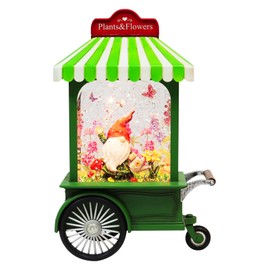 Acrylic LED Water Spinning Cart with Gnome Light-Up Garden Decoration Battery Operated Fairy Light Display Whimsical Plants Flowers Cart for Home Decor (3AA Batteries Not Included) MOMENTS IN TIME