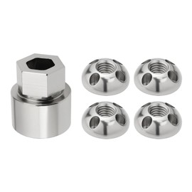 Be In Your Mind 1 Set M8 4-Hole Anti-Theft Nut Set Stainless Steel Anti-Theft Device for Roof Tent Bicycle Carrier Solar System (4 Nuts 1 Lock) Silver