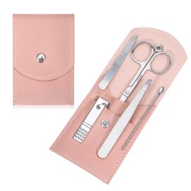 5 Pieces Travel Manicure Set Travel Nail Kit Professional Nail Kit for Beginners with Everything Travels Scissors Mini Nails Clippers Scissor Tweezers for Women Men (Pink Silver)