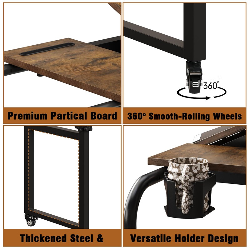 GiftGo Overbed Table with Wheels Rolling Laptop Desk Cart Table