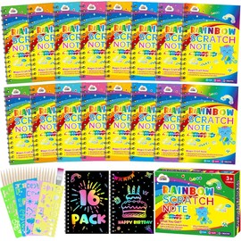 ZMLM Scratch Paper Art Craft Notebooks: 16 Pack Rainbow Party Favors Bulk Scratch Note Pad for Children Age 3-12 Black Art Supplies Girls Boys Birthday Gift Christmas
