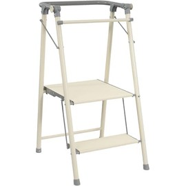 Elevon Step Stool, Metal Two Step Ladder Step Stool with Wide Pedal for Kitchen Counter Bathroom Sink, Grayish White