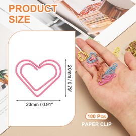 PATIKIL 100pcs Paper Clip, Heart Style Paper Clip Small Cute Rust-Proof Metal Strong Durable Bulk for Office Home, 23mm, Pink