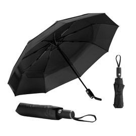 VEVOR Travel Umbrella, 42 in Portable Compact Umbrellas, Automatic Open-Close Umbrella, Lightweight & Durable with Flexible Fiberglass Ribs, Windproof, Rainproof, and Sun-Blocking Canopy (Black)