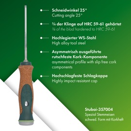 Stubai 357004"Swedish Type" Special Wood Chisel Set with Cork Handles, Green/Brown/Silver, 4 mm