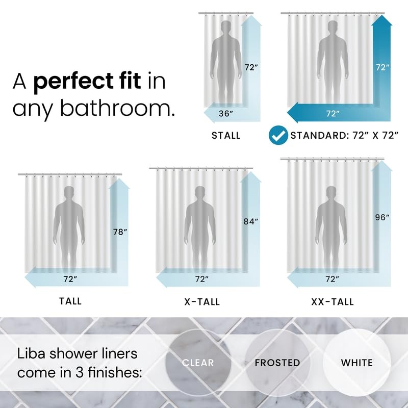 LiBa PEVA 8G Bathroom Shower Curtain Liner, 72" W x
