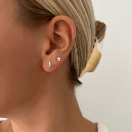 925 Sterling Silver Moon Star Stud Earrings for Women Crescent Tiny Star Moon Earrings