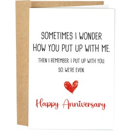 Naixiwen Funny Wedding Anniversary Card for Girlfriend Boyfriend, Humorous Anniversary Card from Husband Wife, Happy Anniversary Cards for Women Men, We Put Up with Each Other