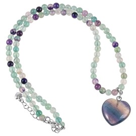 KYEYGWO Fluorite Crystal Love Heart Pendant Necklace for Women, Layered Beaded Stackable Bracelet Chakra Jewellery Spiritual Gifts