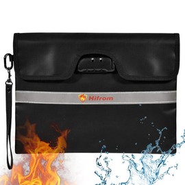 hifrom Document Bag Safe Fireproof Waterproof Fireproof Document Box Money Bag for A4 Documents, Storage Bag with Zip (34 x 25 cm Double Zip Combination Lock)