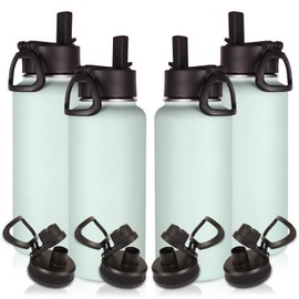 Volhoply 32 oz Insulated Water Bottles Bulk 4 Pack with Straw Lid & Spout Lid,Stainless Steel Sports Water Bottle,Double Wall Vacuum Cups,Leakproof Wide Mouth Metal Flask for Hiking,Camping(Fog,4)