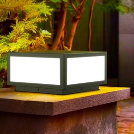 JHOTEC Outdoor Modern Post Light, LED Fence Deck Cap Light High Voltage Wired Lantern Column Lamp for Flat Surface Patio Garden Decoration with IP54 High Voltage Wired 10 X 10 in